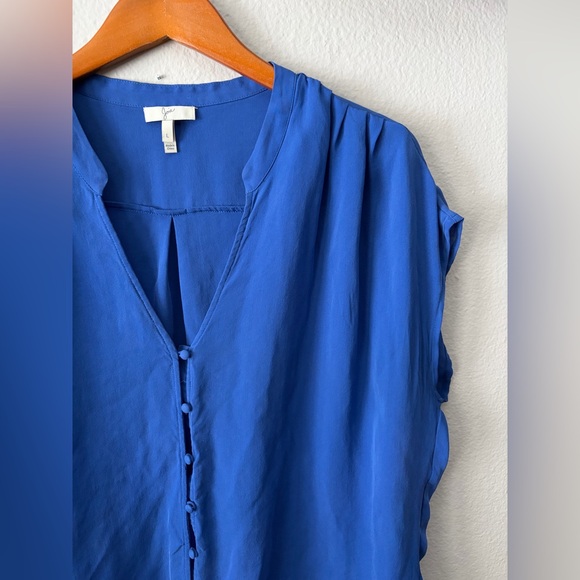 Joie 100% Silk Blue Button Down Tie Front Blouse Women's Large - Picture 3 of 9